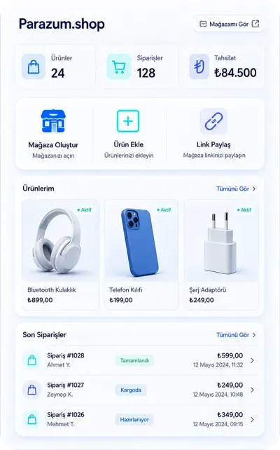 Parazum.shop mağaza yönetim ekranı